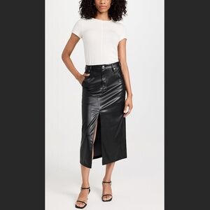 NWOT Rag & Bone Sid Faux Leather Black Midi Pencil Skirt Size 26, Moto Grunge